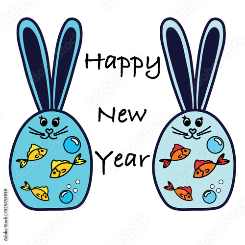 The symbol of the new year 2023, a water rabbit in the form of an aquarium with fish.