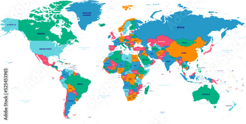 世界地図国名海名入り Vector of world map