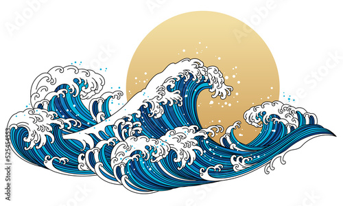 Photo Great Japan wave ocean oriental style illustratioin