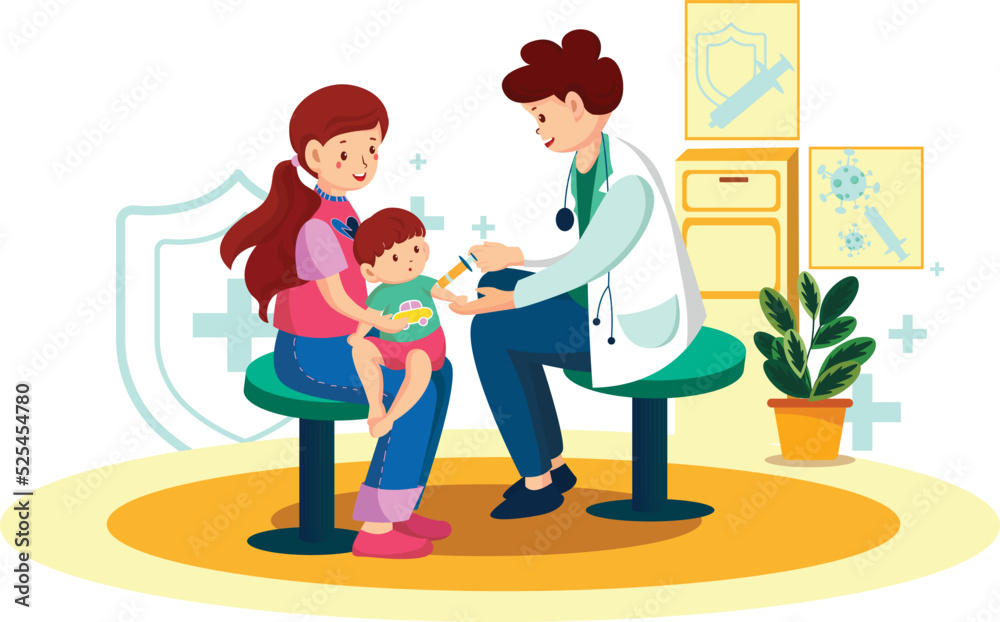 Doctor Giving Vaccine To Baby Vector Illustration Doctor Giving Vaccine To Baby Vector Illustration