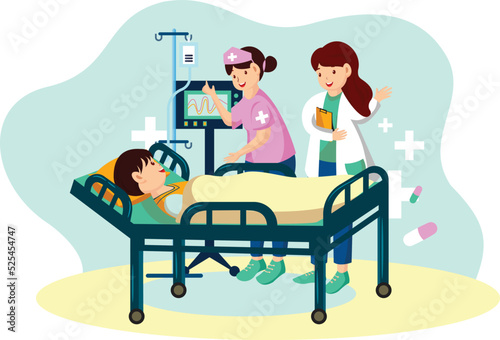 Doctor And Nurse Examining Patient Vector Illustration