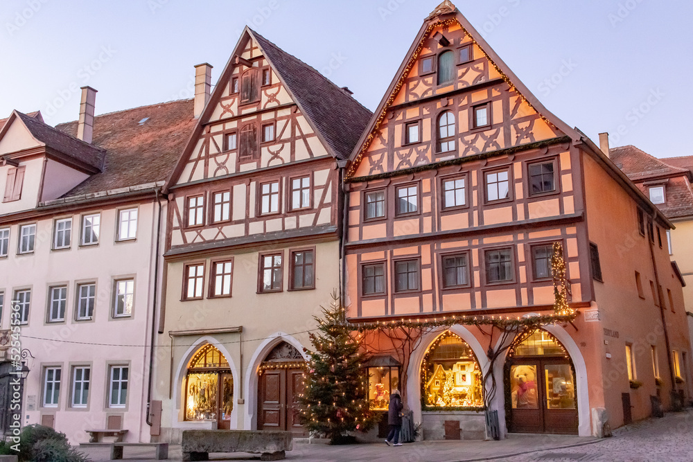 Colorful city village architecture of Rothenburg ob der Tauber in Germany