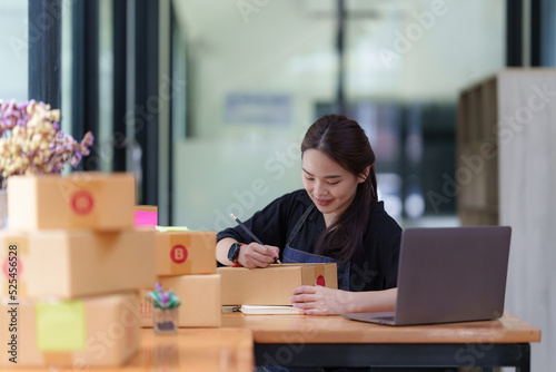 Portrait of modern Asian SME business woman entrepreneur at home office