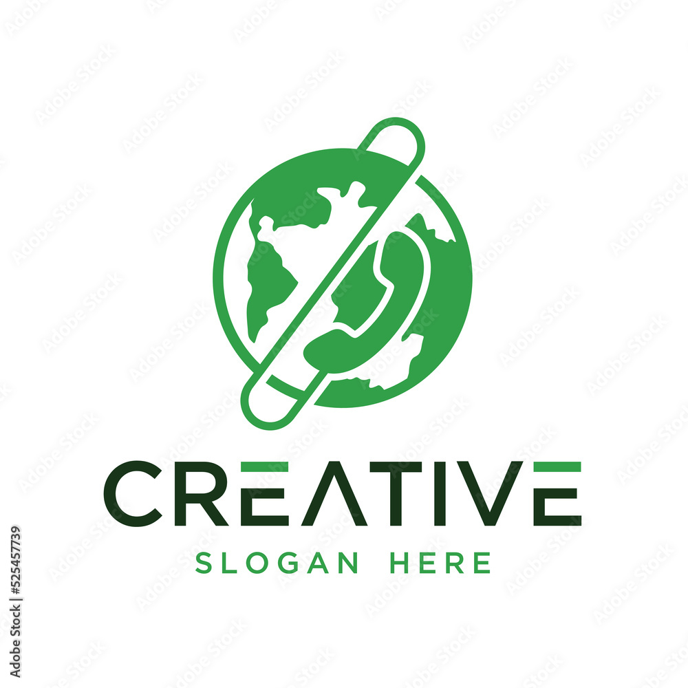 Vector graphic of phone combined with world logo design template Vector graphic of phone combined with world logo design template
