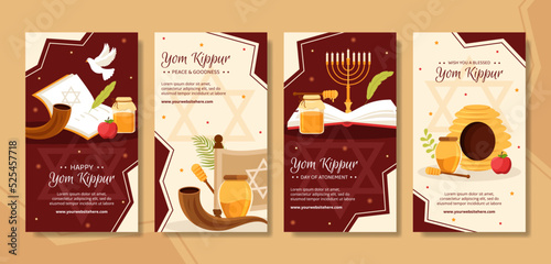Yom Kippur Day Celebration Social Media Stories Template Hand Drawn Cartoon Flat Illustration