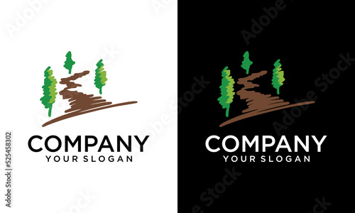 Fotografia pine tree woods park vector icon logo design template