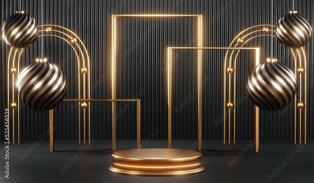 3D rendering of blank product background for cream cosmetics Modern black podium background
