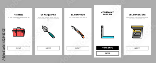 building tool hammer repair drill onboarding icons set vector