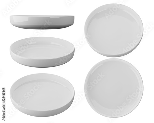 Set of White plate isolated on alpha background 3D Render