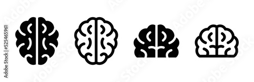 Papier peint Human brain icon set solid and outline style isolated on white background