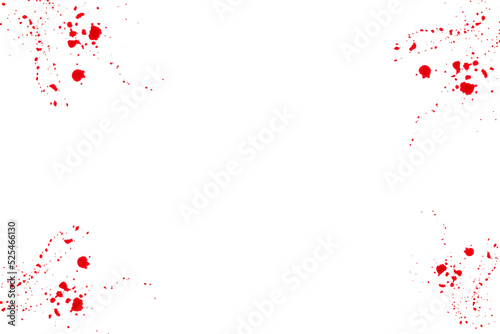 Spots of blood.Halloween frame.Red blood splatter and drops isolated On white background.Crime scene. Murder and crime concept.blood streaks and blood stains in bloody splatter