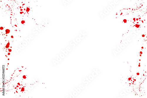 Halloween frame.bloody frame. Red splatter and drops isolated On white background.Crime scene. Murder and crime concept.blood streaks and blood stains in bloody splatter.Spots of blood.