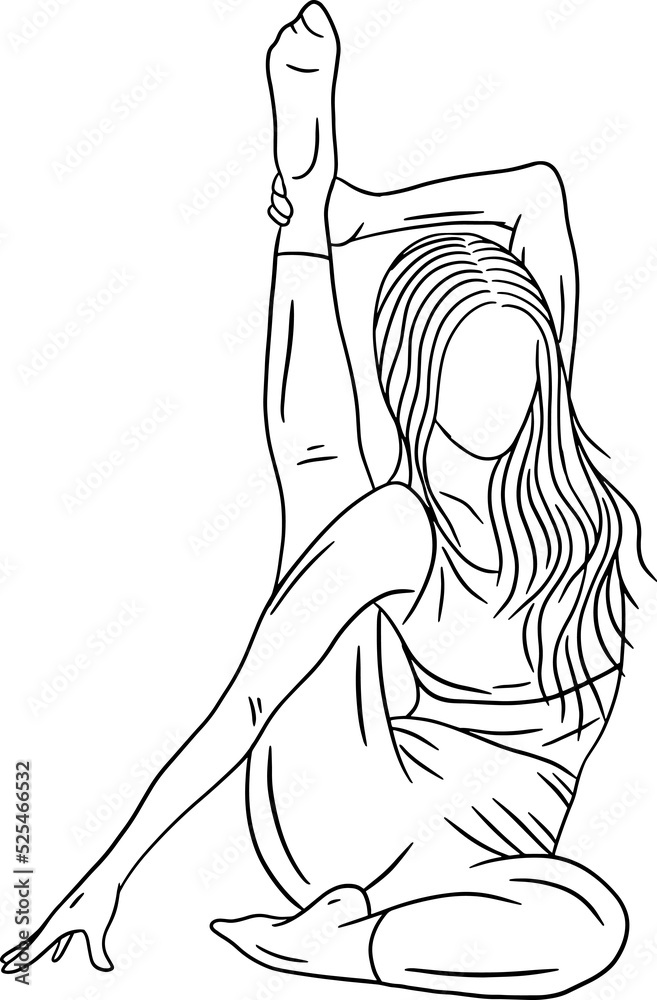 Women Yoga Pose Meditation Relaxing Line Art illustration