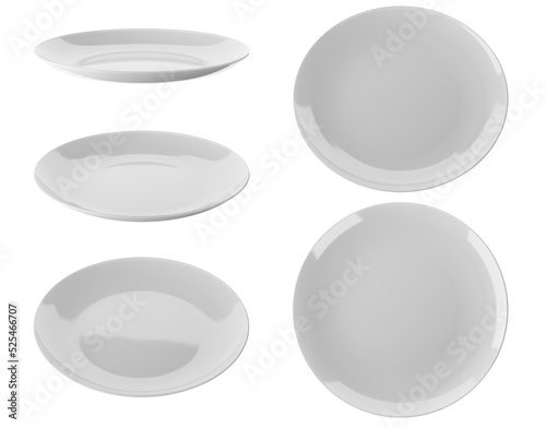 Set of white plate isolated on alpha background 3D Render