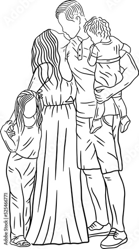 Family With Love Happy Wife and Husband With Baby and Child Line Art illustration © morspective