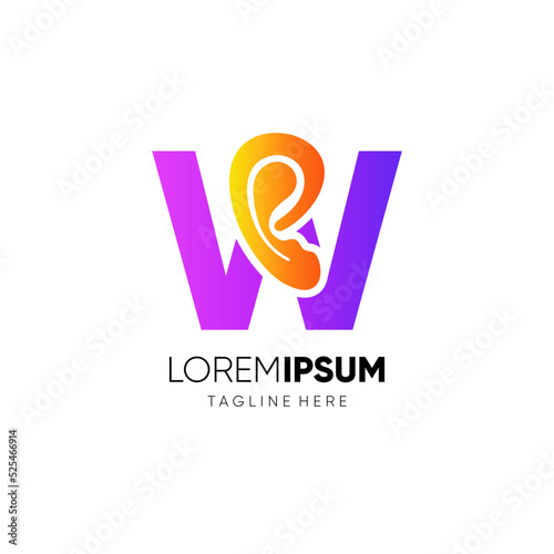 Letter W Human Ear Logo Design Vector Icon Graphic Emblem Illustration 