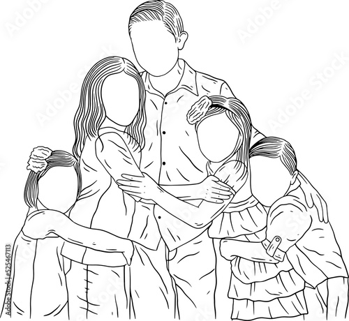 Happy family sibling daughter and son love kids friends baby children younger brother and sister line art hand drawn style