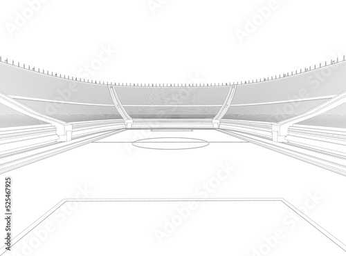 Outline of a large stadium from black lines isolated on a white background. Perspective view. 3D. Vector illustration.