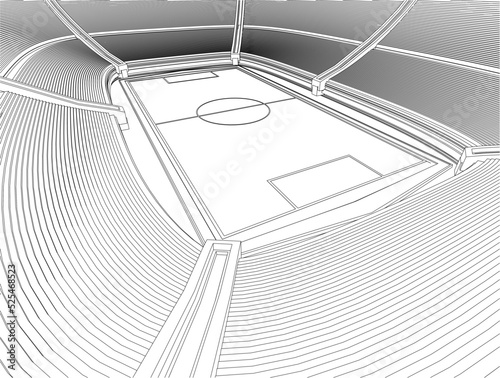 Outline of a large stadium from black lines isolated on a white background. Perspective view. 3D. Vector illustration.