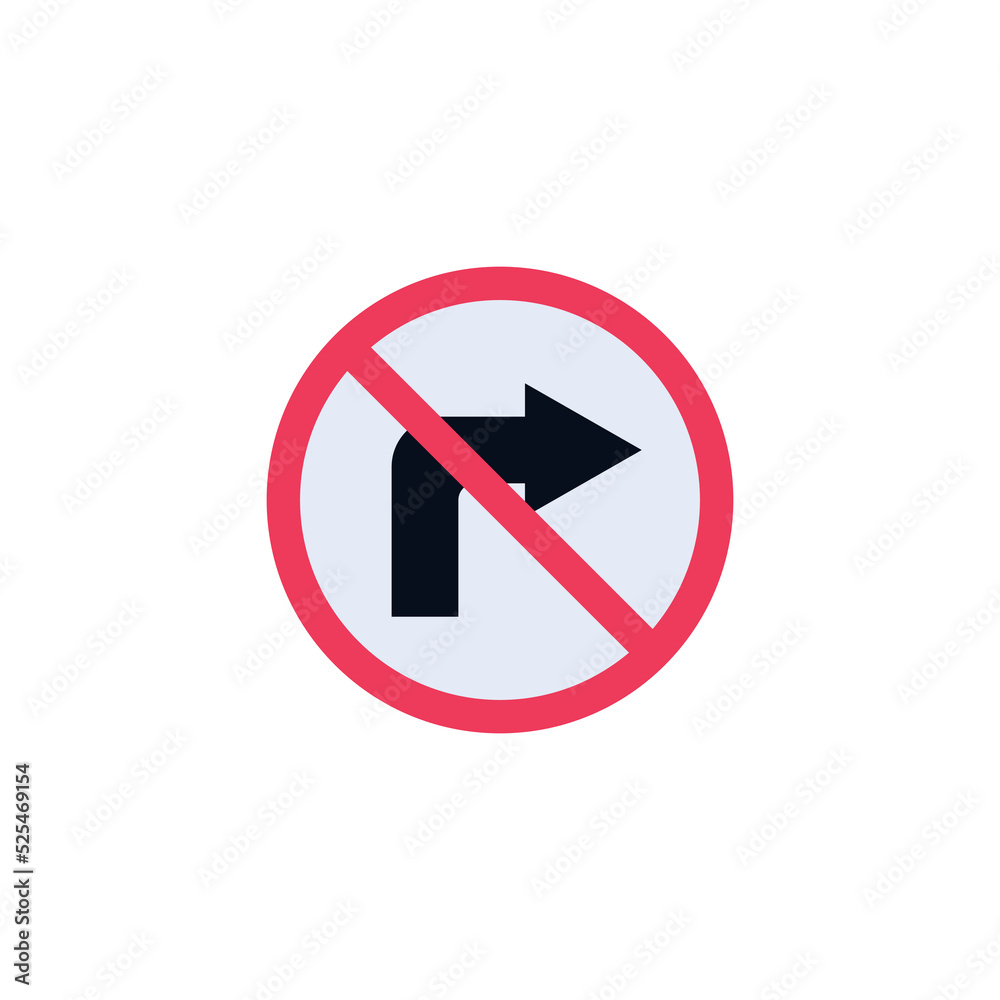 No turn right traffic sign flat icon No turn right traffic sign flat icon