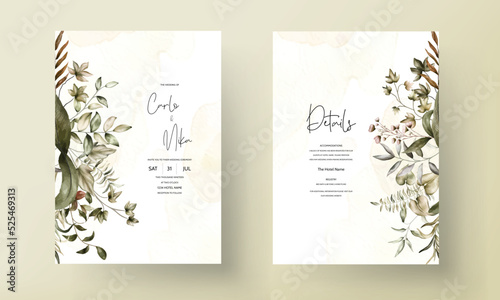 beautiful hand drawn leaves invitation card template