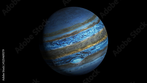Exoplanet gas giant, blue in black background. Concept image.