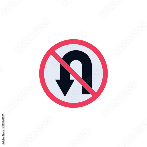 No u-turn road sign flat icon