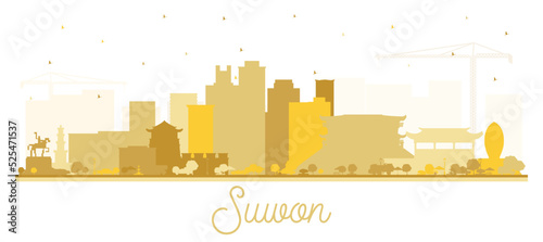 Suwon South Korea City Skyline Silhouette with Golden Buildings Isolated on White.