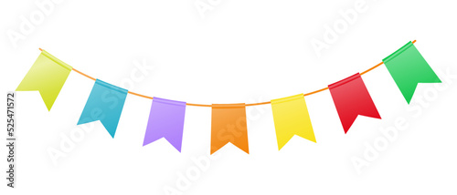 Garland of multicolored flags isolated on white background. Colored flags for holiday decoration. Vector illustration.