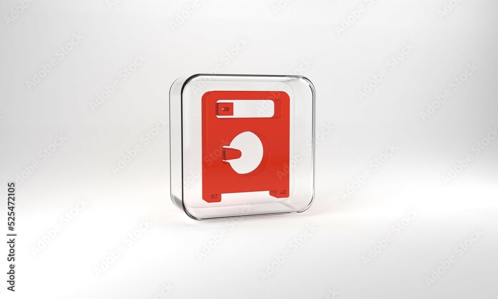 Red Washer icon isolated on grey background. Washing machine icon. Clothes washer - laundry machine. Home appliance symbol. Glass square button. 3d illustration 3D render Red Washer icon isolated on grey background. Washing machine icon. Clothes washer - laundry machine. Home appliance symbol. Glass square button. 3d illustration 3D render