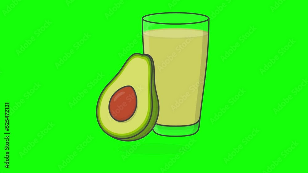 Fresh Avocado Juice With Fruit In Glass On Green Screen Background. 3D Avocado Juice Animation Fresh Avocado Juice With Fruit In Glass On Green Screen Background. 3D Avocado Juice Animation