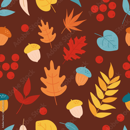 Vector seamless pattern with autumn cartoon leaves © Mila Dobraya