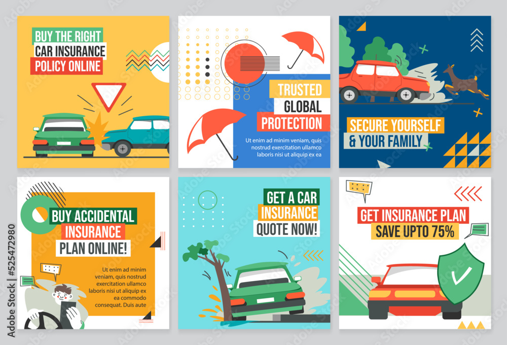 Template social media post set with car insurance