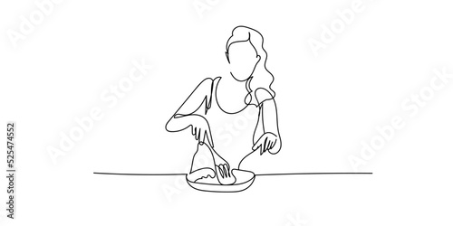 female continuous line cooking. female chef cooking line art. line drawing busy housewife cooking daily activities
