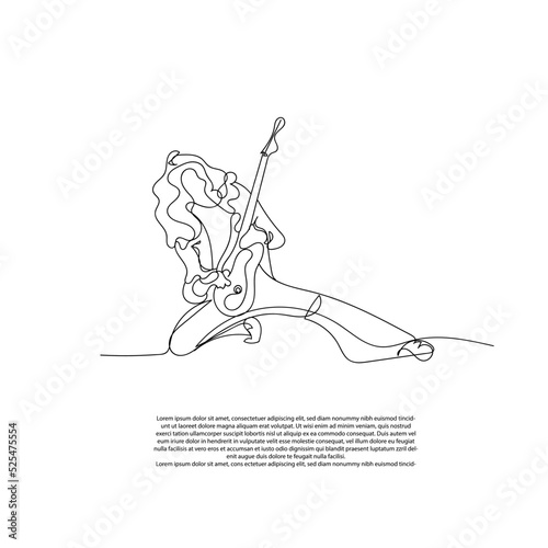 continuous line drawing of a guitar player fighting skills, attractive, showing style