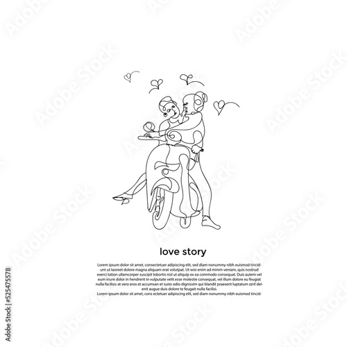 continuous line drawing of a couple making love riding a scooter.minimalist abstract line vector illustration.isolated white background