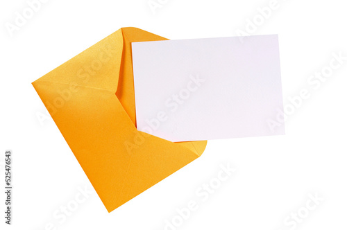 Gold brown envelope with blank letter post card isolated transparent background PNG file