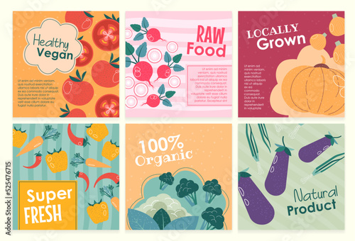 Social media web post set with healthy vegan food