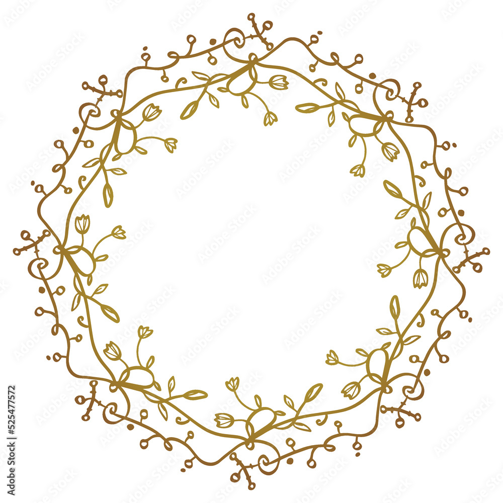 Wreath - romantic vector golden decorative elegant border with little flowers and branches. Wreath - romantic vector golden decorative elegant border with little flowers and branches.