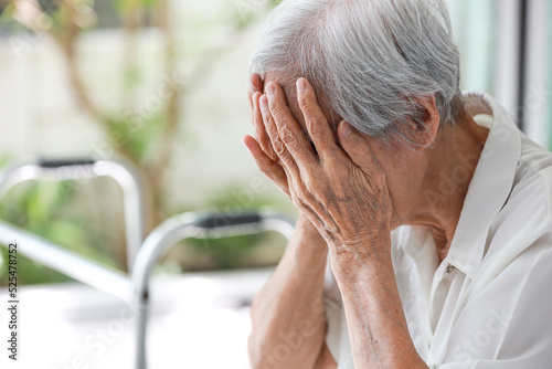 Fotografi Depressed asian senior woman with depression,anxiety,depressive illness,tired ol