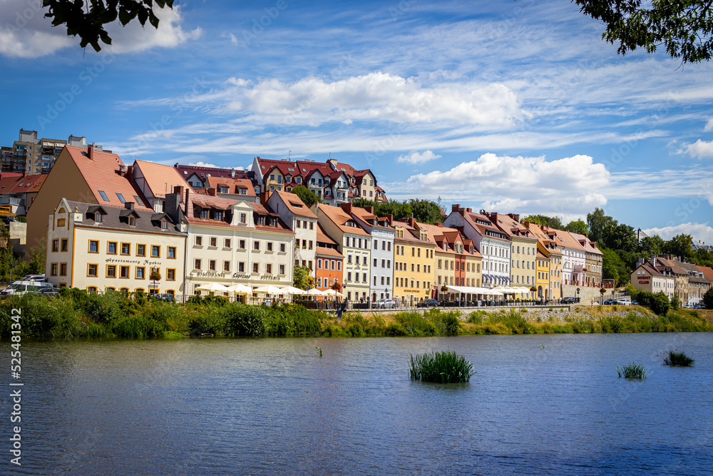 Polish-German border. Nysa river and buildings in the background. the city of goerlitz / zgorzelec