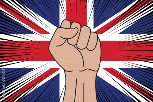 Human fist clenched symbol on flag of United Kingdom