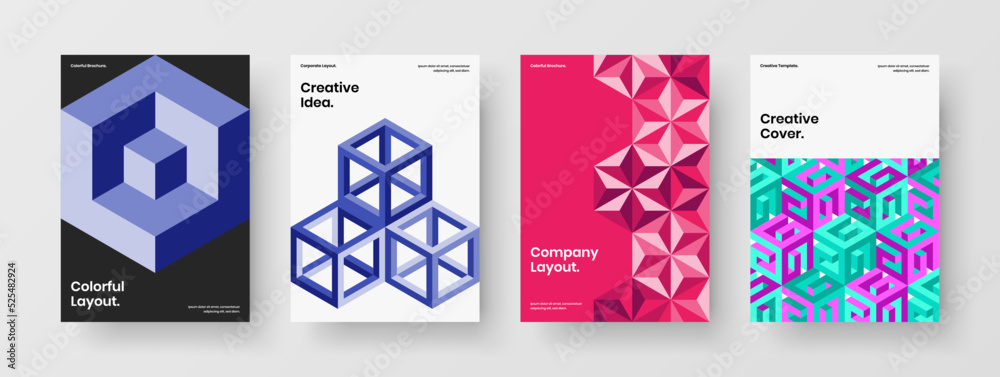 Unique banner design vector illustration collection. Abstract geometric tiles booklet layout composition.