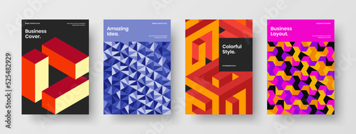 Colorful cover A4 design vector layout bundle. Premium geometric hexagons leaflet illustration composition.