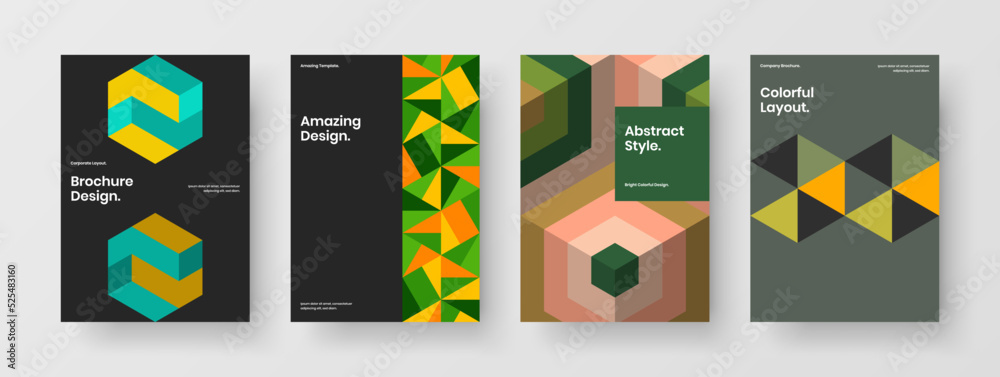 Modern placard A4 design vector template bundle. Trendy mosaic hexagons company brochure concept composition.