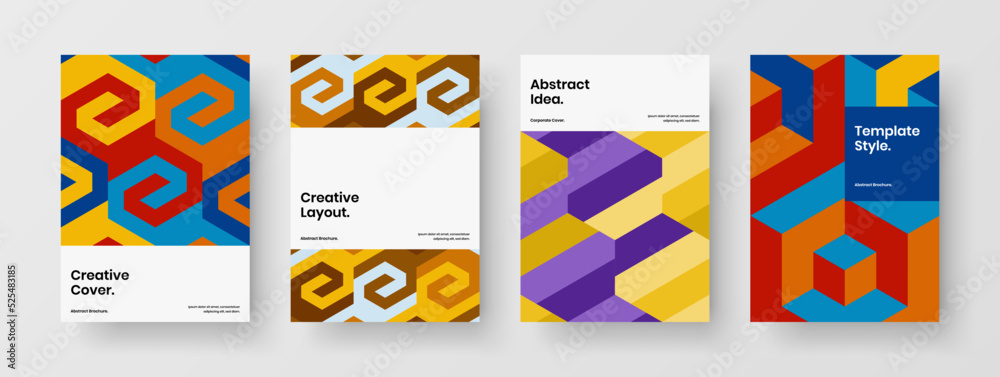 Premium mosaic pattern book cover template bundle. Minimalistic corporate brochure A4 design vector illustration composition.