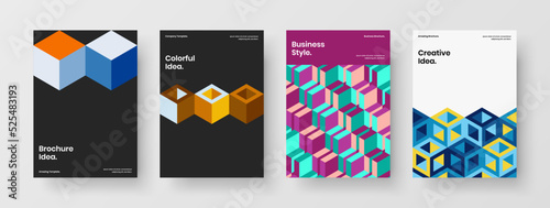 Fresh cover A4 design vector concept bundle. Minimalistic mosaic tiles pamphlet layout collection.