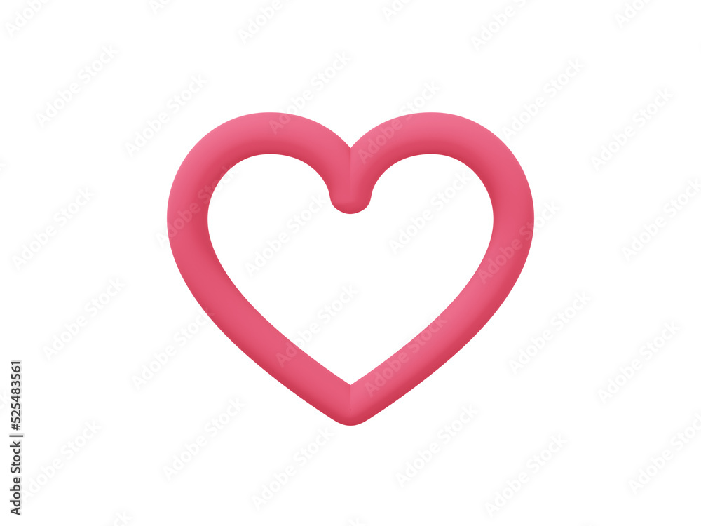 Toy heart. Love symbol. On a white monochrome background. Red single color. Front view. 3d rendering.