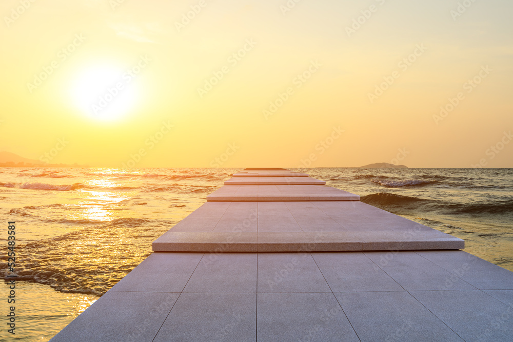 Walkway and sea nature landscape at sunset