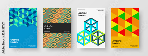 Clean geometric pattern annual report template bundle. Simple presentation A4 design vector layout set.